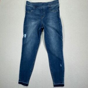 Spanx Jean-ish Ankle Leggings Womens Large Blue Distressed Raw Hem Skinny Jeans